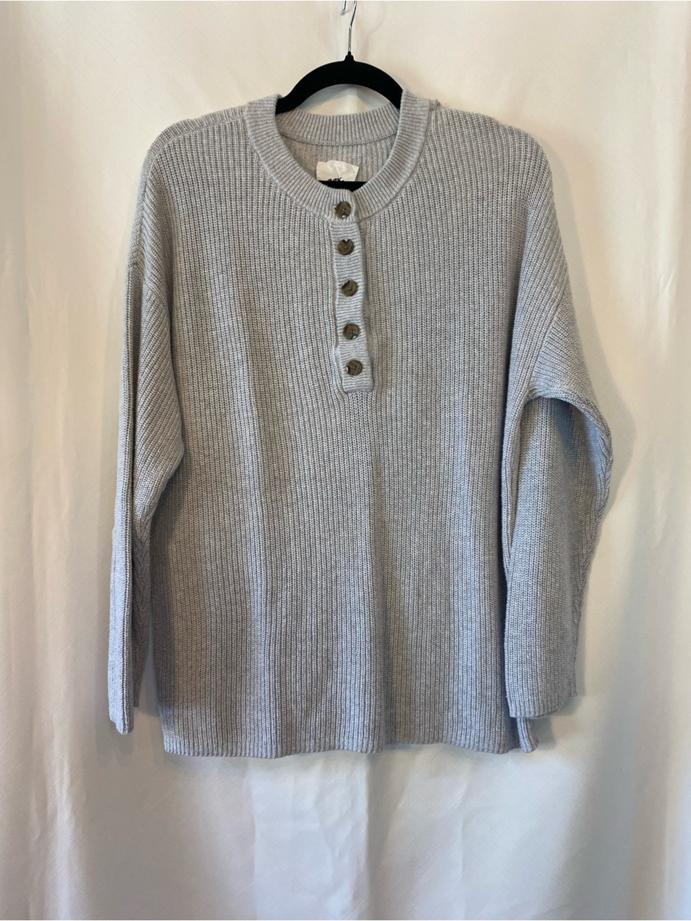 Aerie Grey Oversized Thick Ribbed Knit Henley Sweater SM 100% Cotton Soft Girl